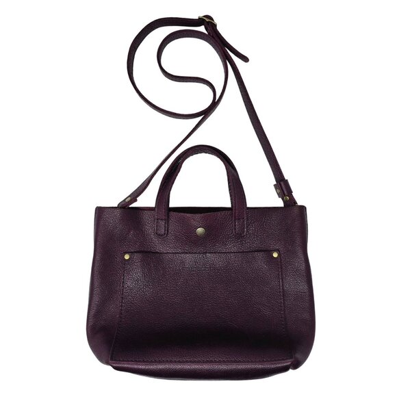 Portland Leather Goods Mini Crossbody Tote Classic Snap Plum Purple Handbag - Picture 2 of 16